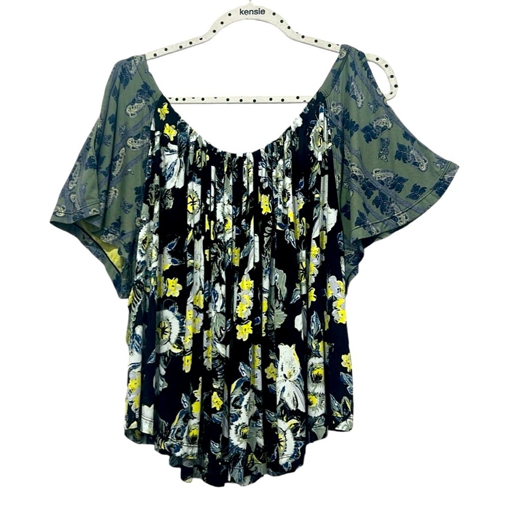Free People Floral Short Sleeve Tee - Black and Yellow